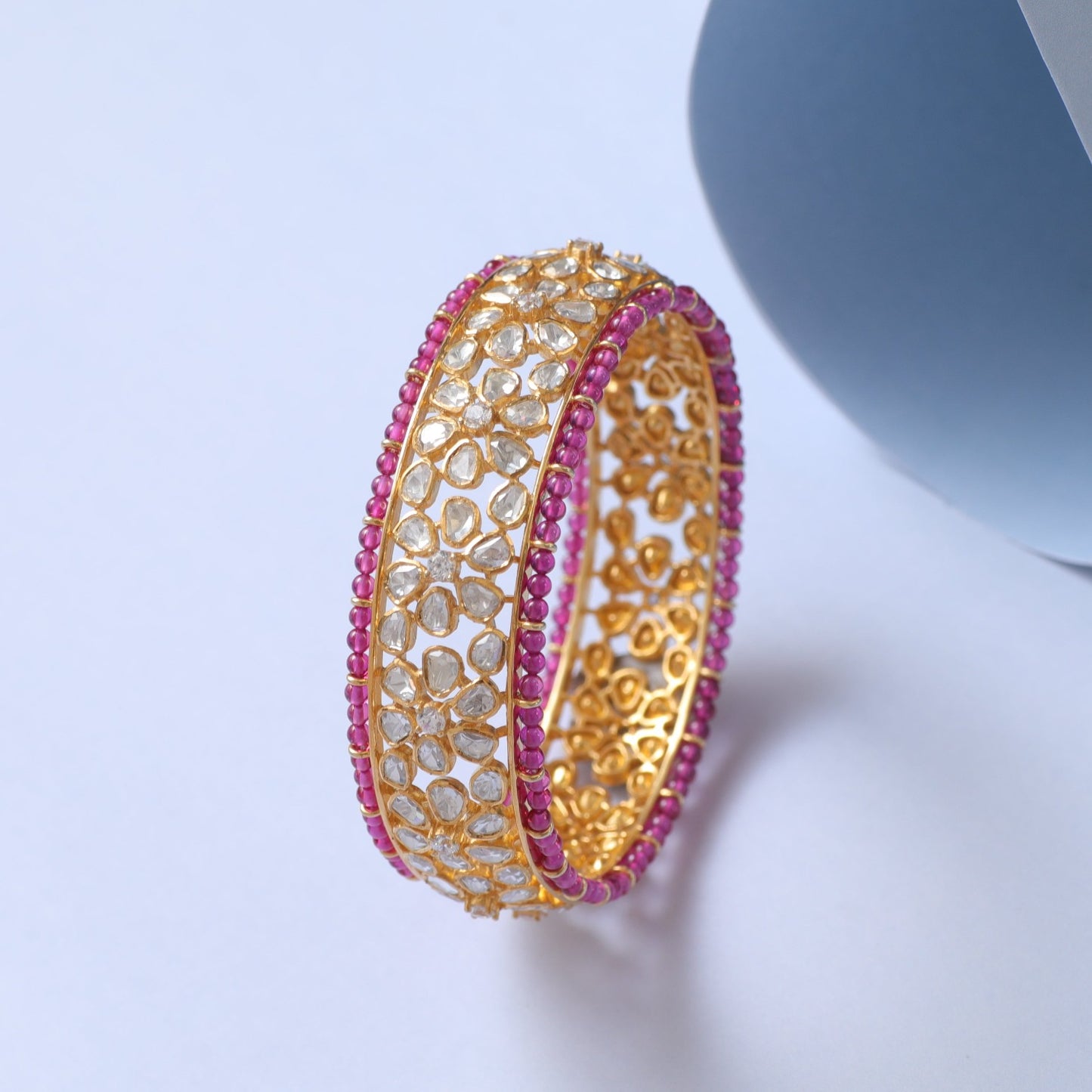 Moissanite Grand Floral Silver Bangle