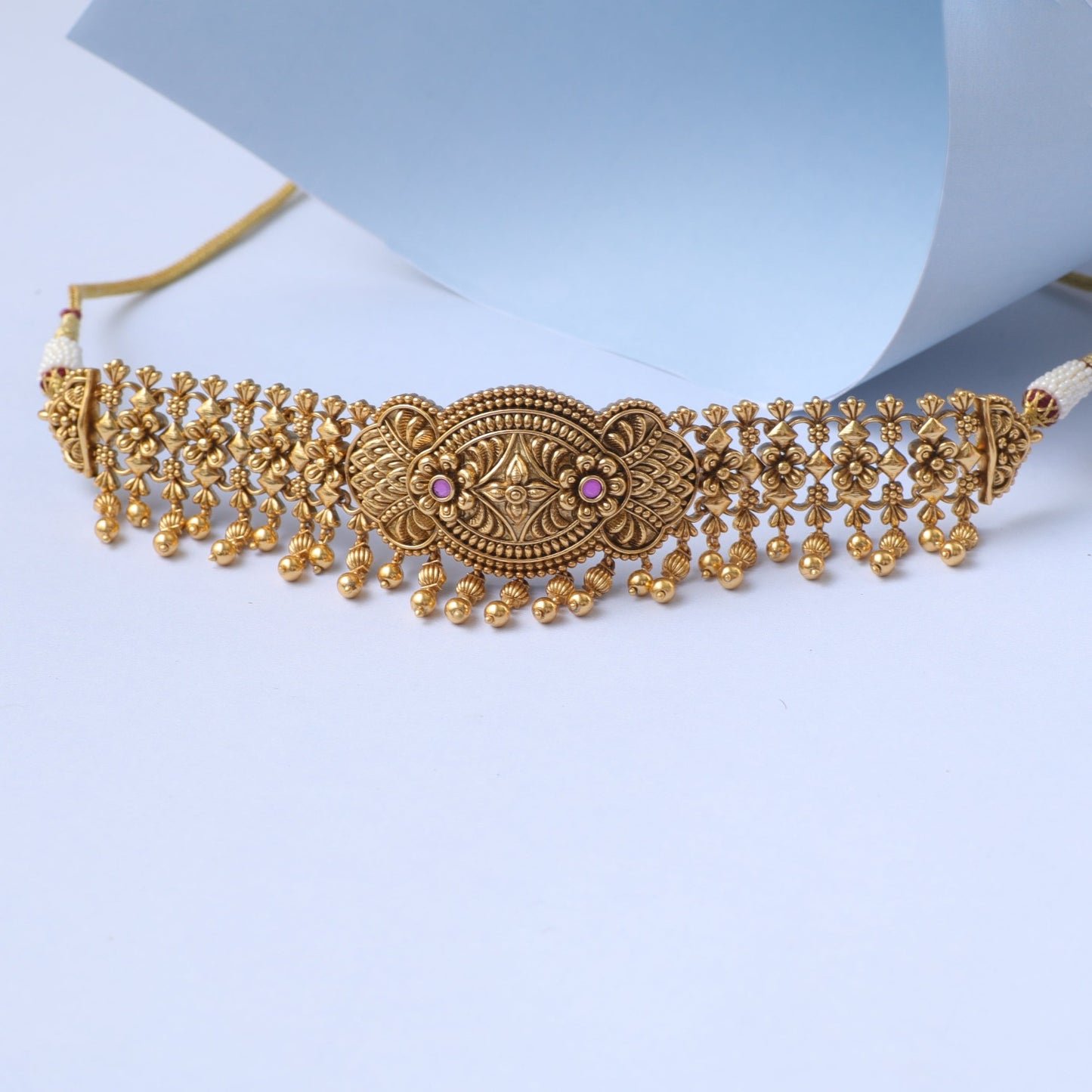 Swara Floral Silver Choker Set