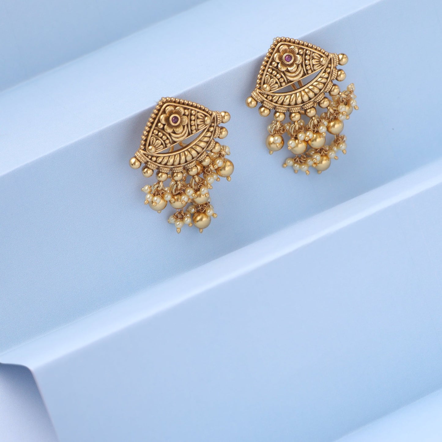 Swara Triangle Floral Silver Drop Earrings