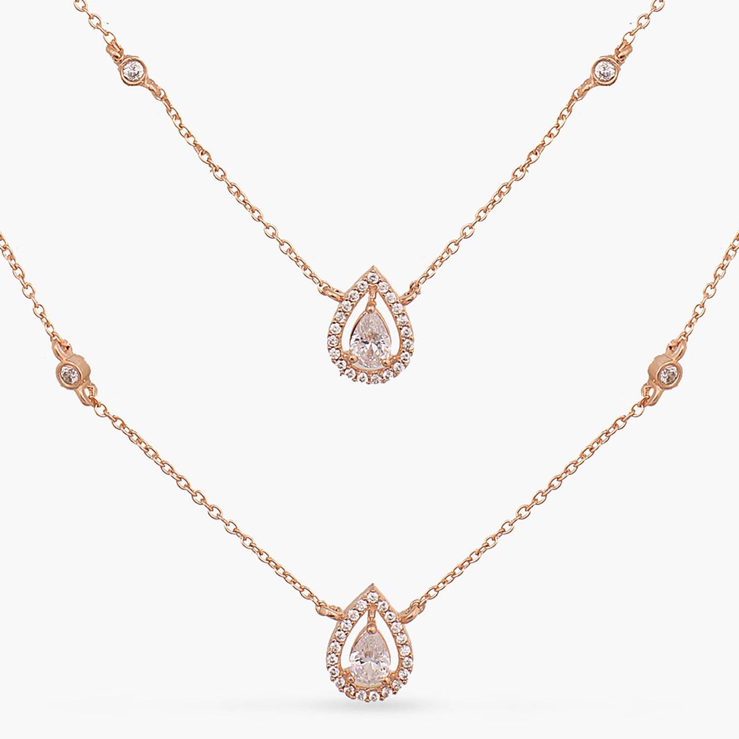 Double Layer CZ Pear Shaped Charm  Delicate Silver Pendant Necklace