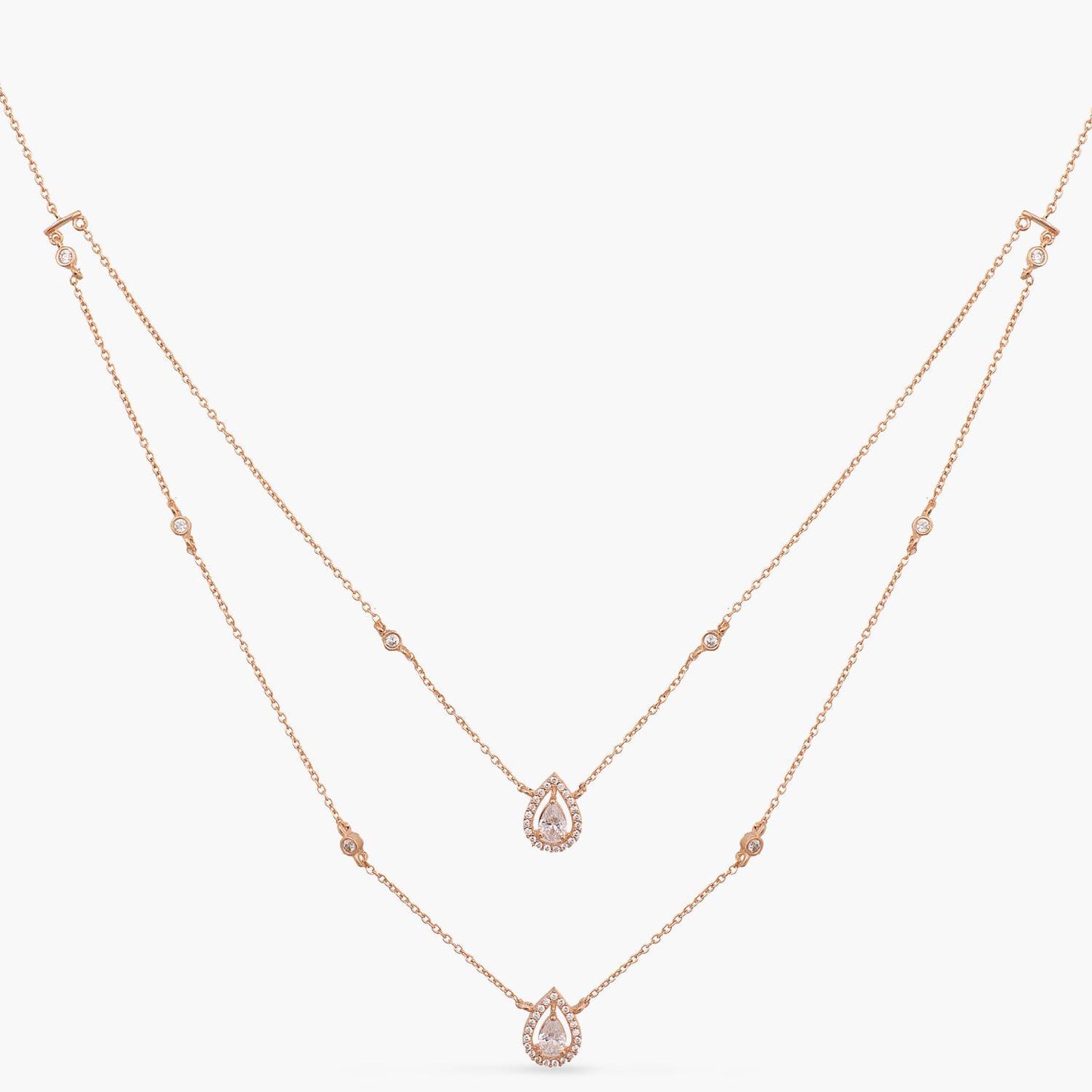 Double Layer CZ Pear Shaped Charm  Delicate Silver Pendant Necklace