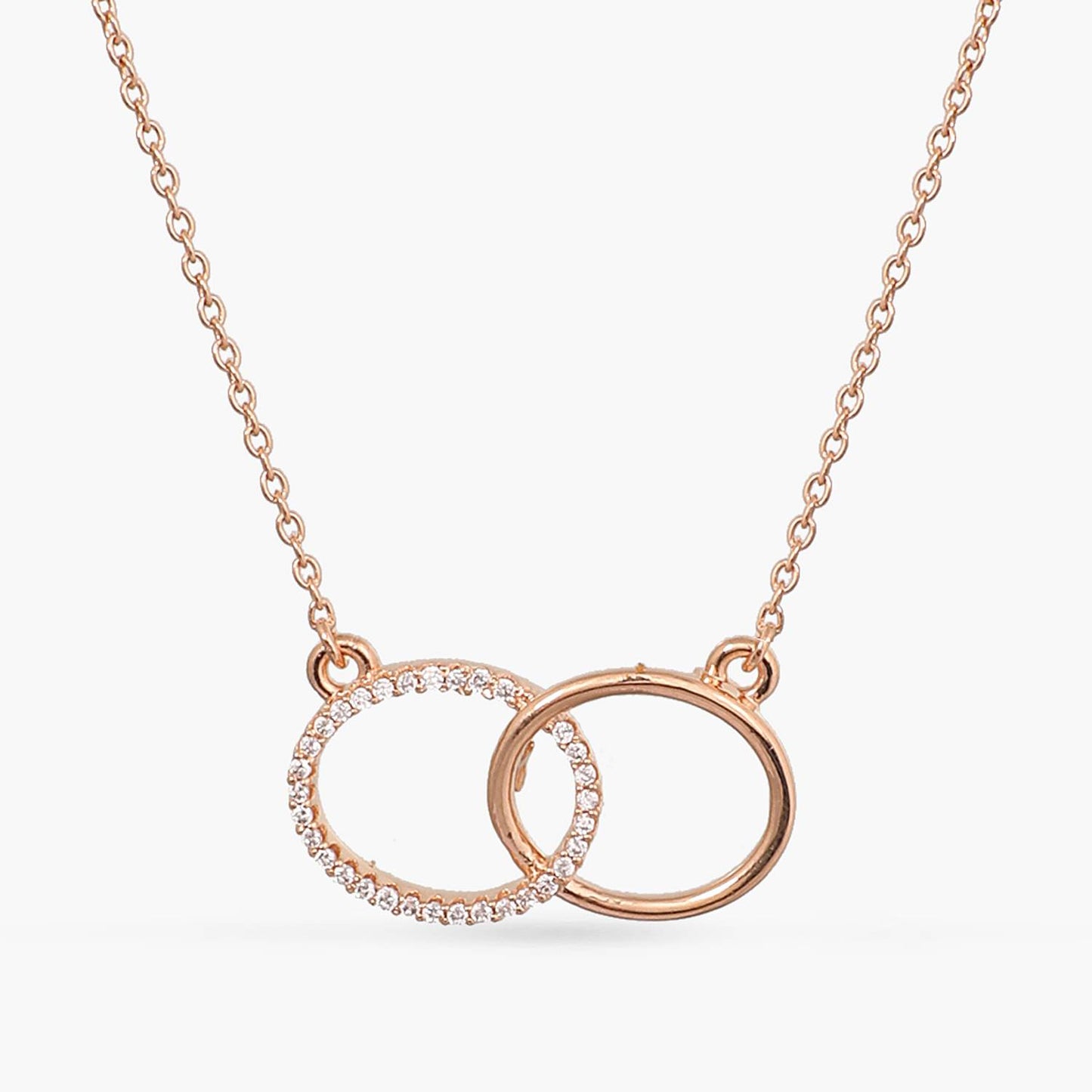 Double Ring Charm CZ Delicate Silver Pendant Necklace
