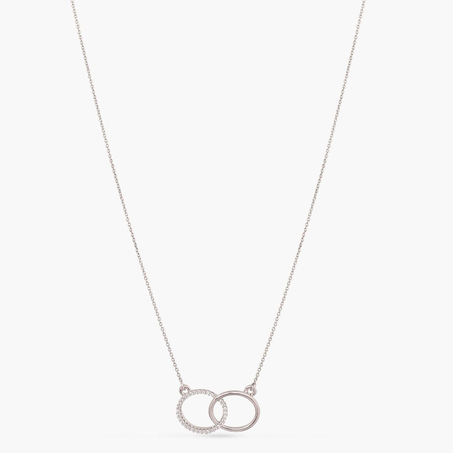Double Ring Charm CZ Delicate Silver Pendant Necklace