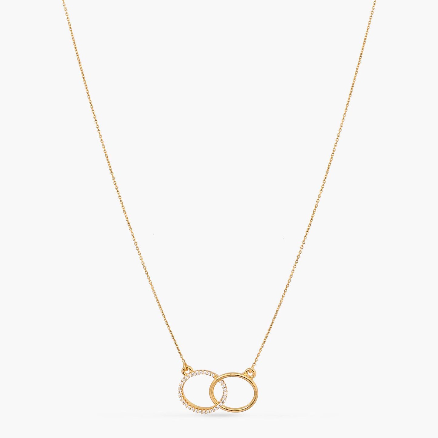 Double Ring Charm CZ Delicate Silver Pendant Necklace