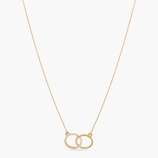 Double Ring Charm CZ Delicate Silver Pendant Necklace