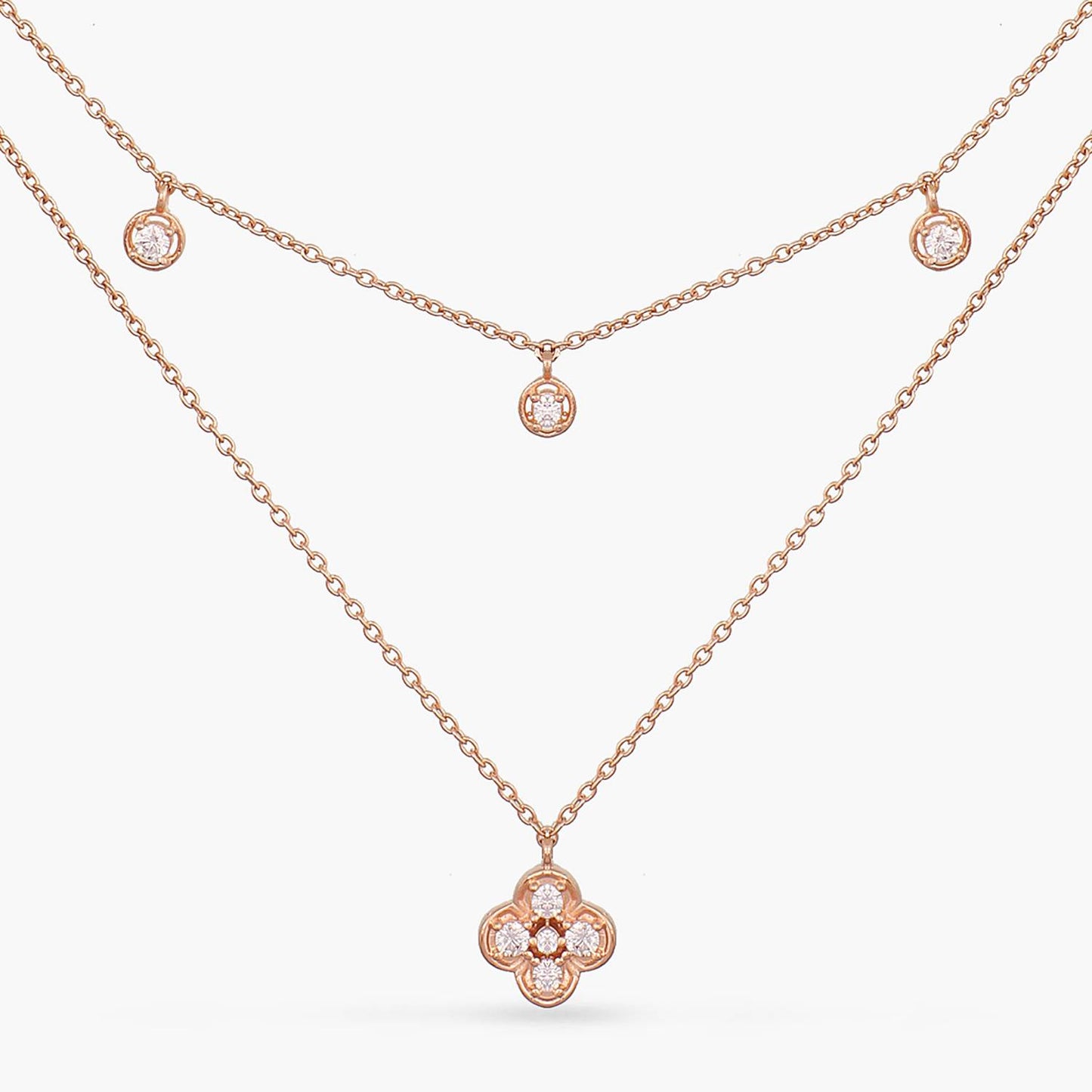 Double Layer CZ Charm Dainty Silver Necklace
