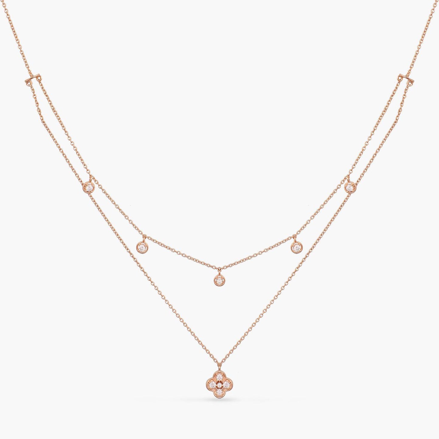 Double Layer CZ Charm Dainty Silver Necklace