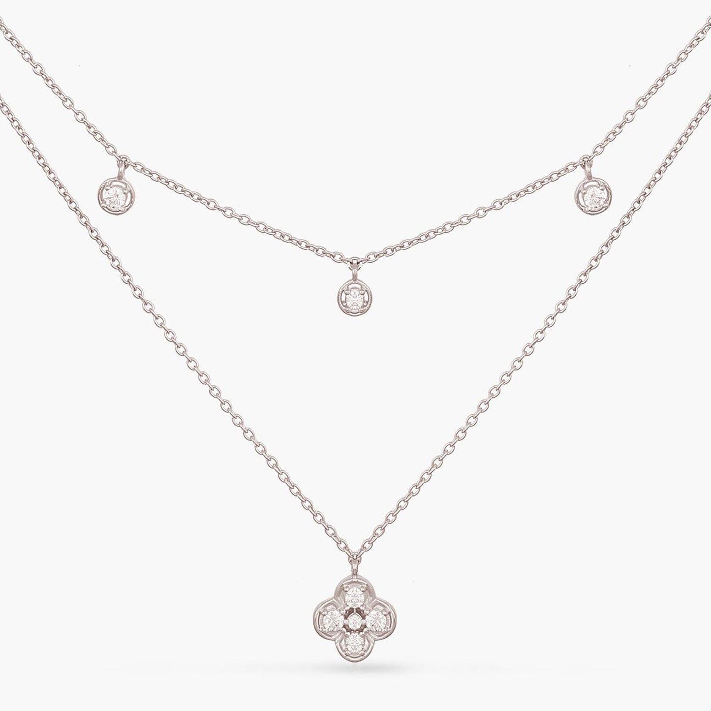Double Layer CZ Charm Dainty Silver Necklace