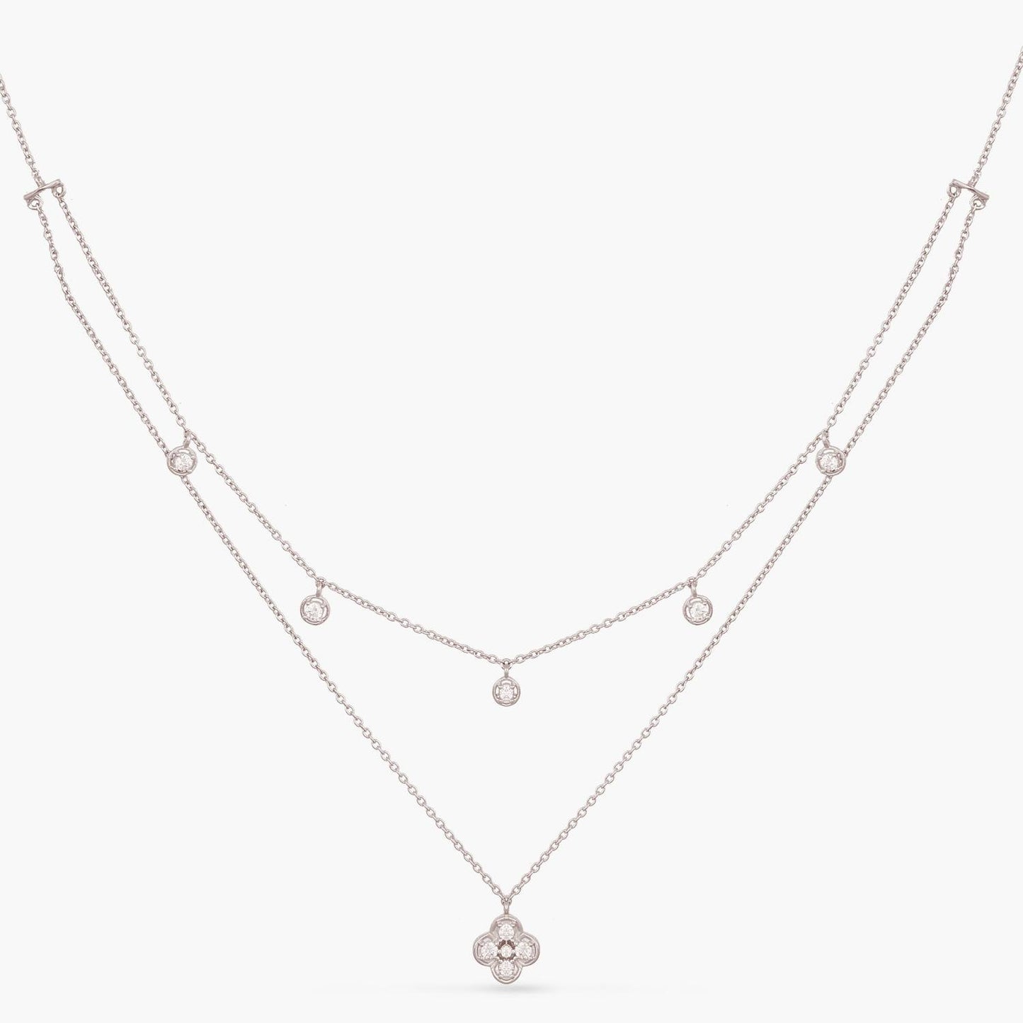 Double Layer CZ Charm Dainty Silver Necklace