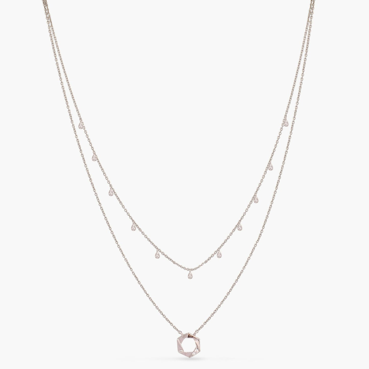 Two Layer CZ Charm Dainty Silver Necklace
