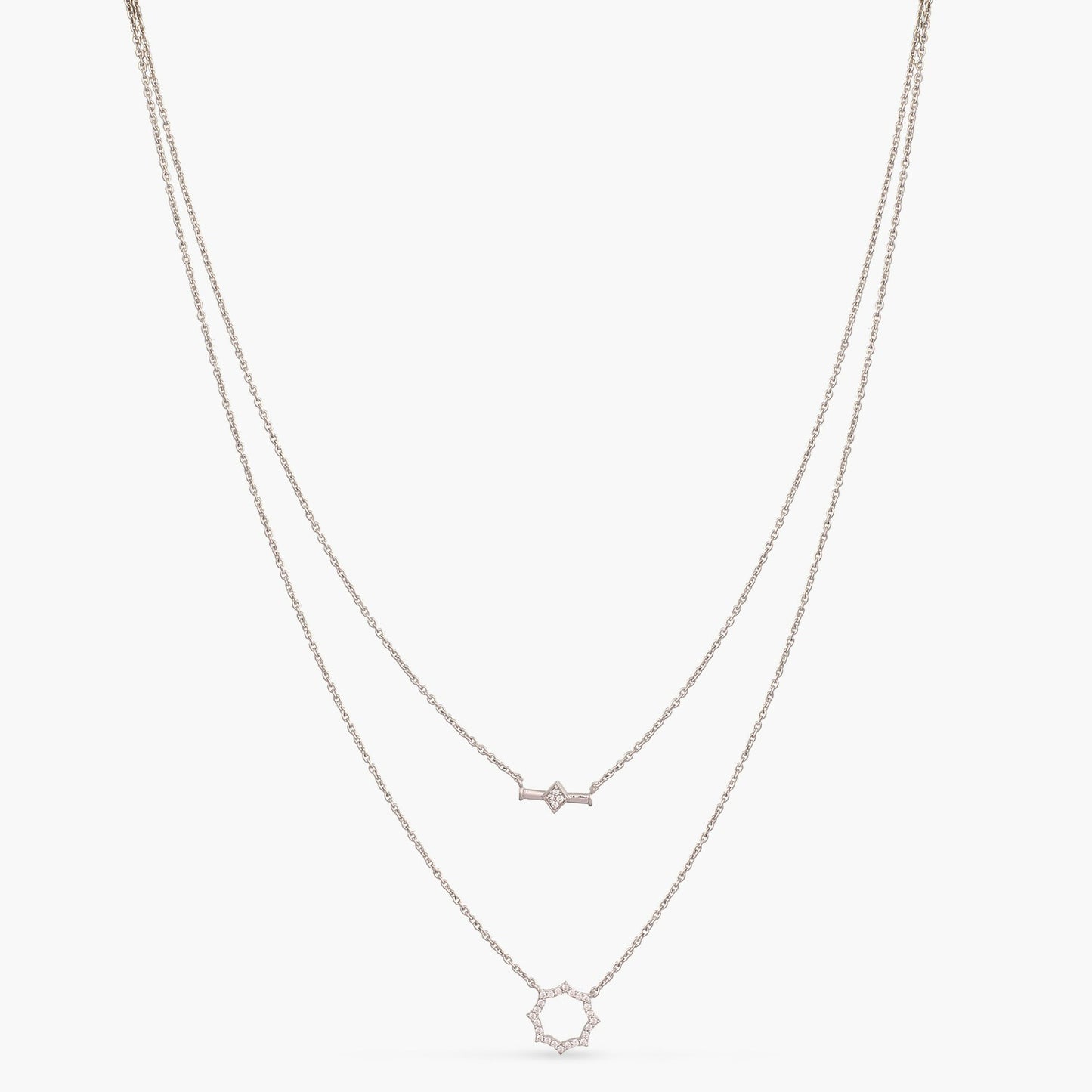 Double Line CZ Charm Delicate Silver Necklace