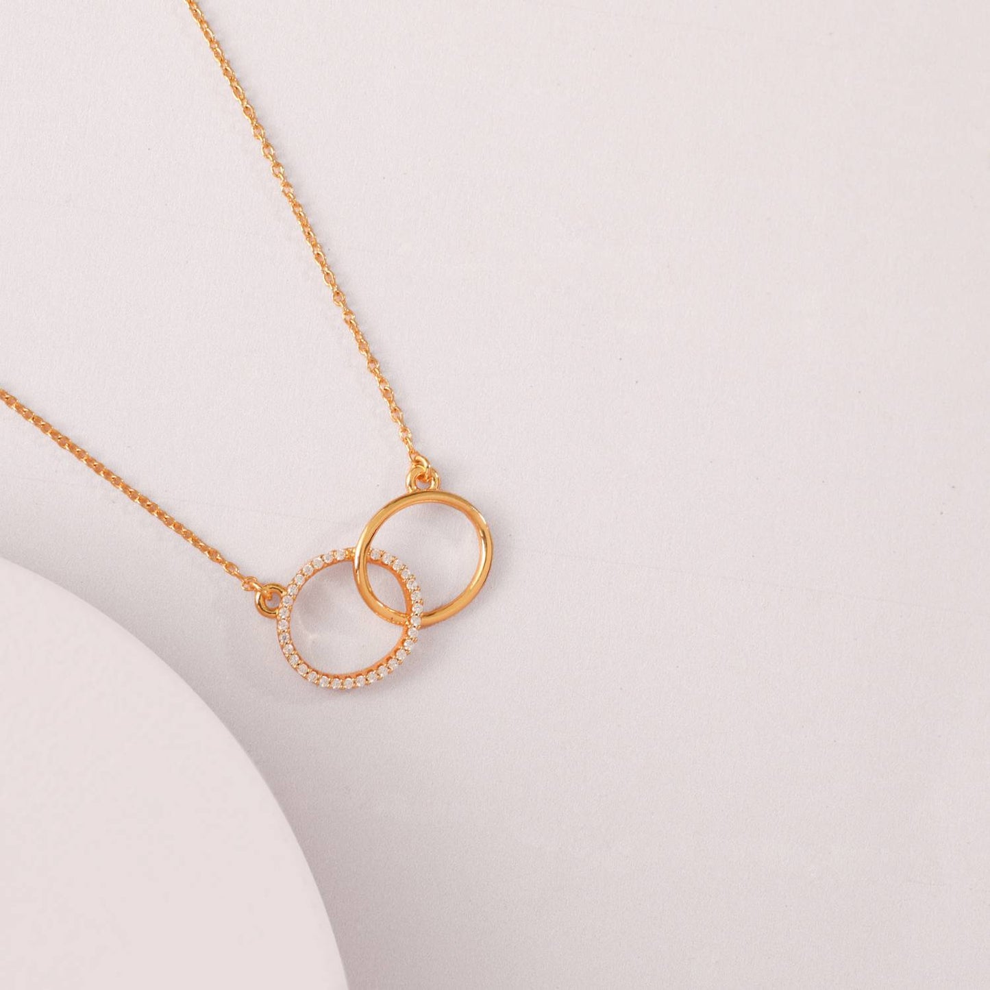 Double Ring Charm CZ Delicate Silver Pendant Necklace