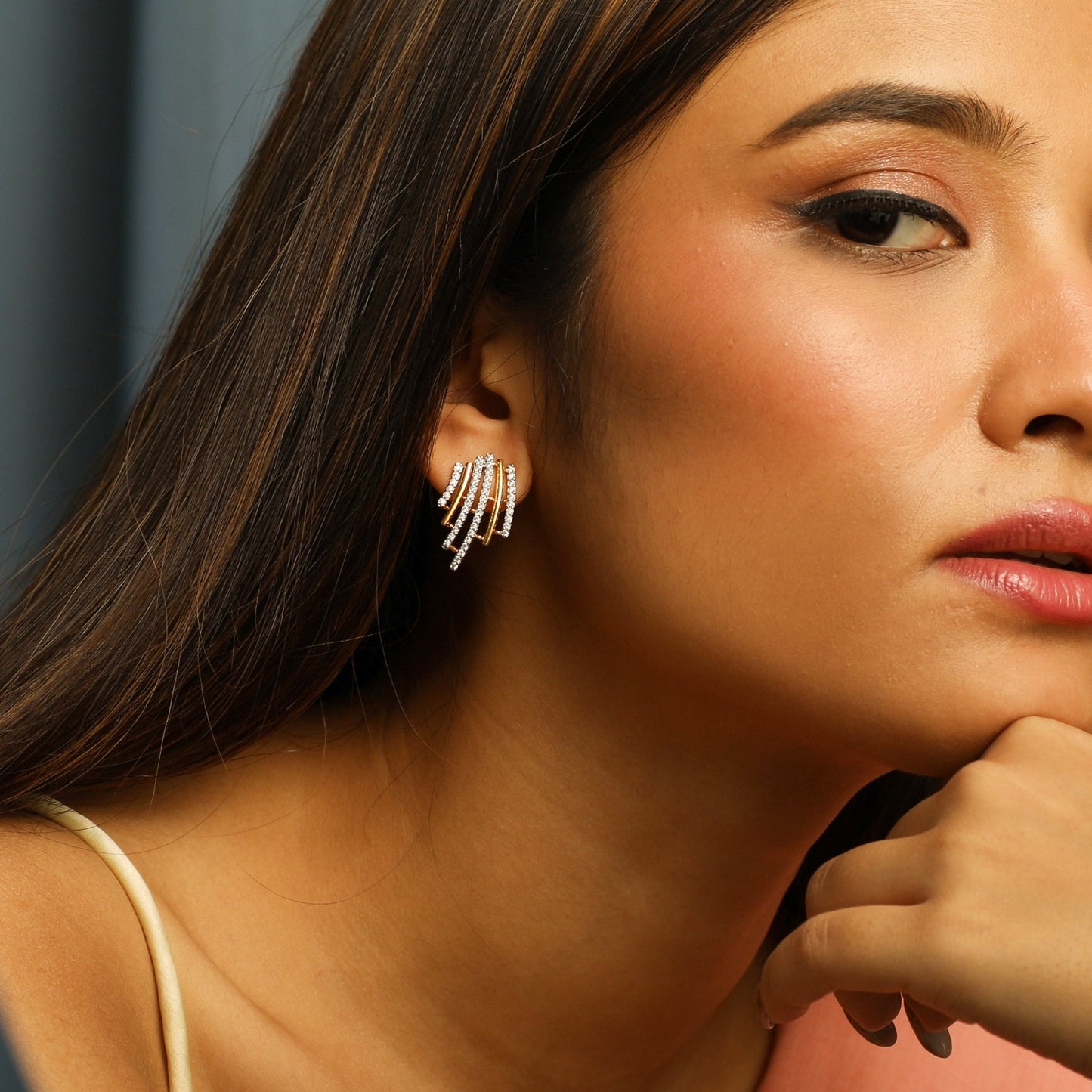 Flare CZ Delicate Statement Silver Stud Earrings
