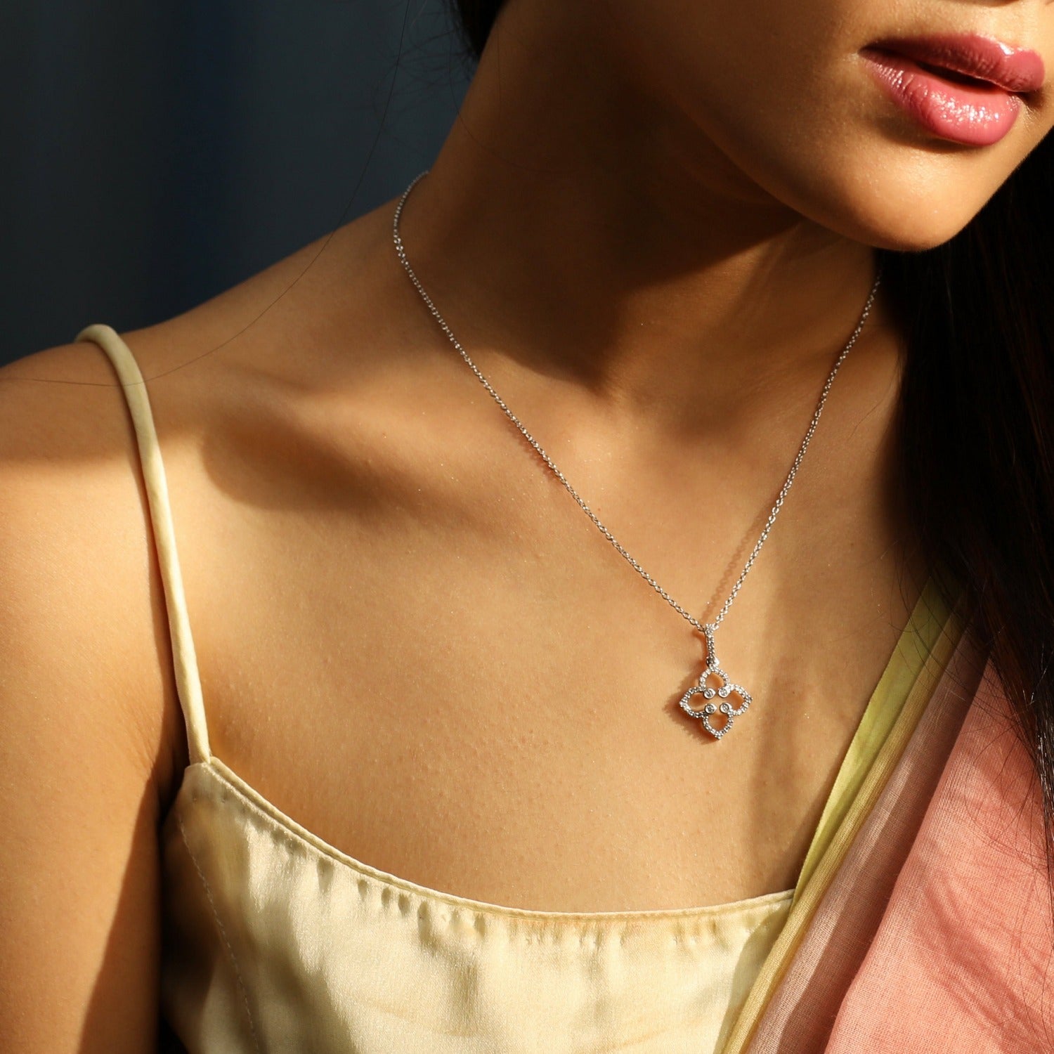 Floral CZ Delicate Silver Pendant Necklace