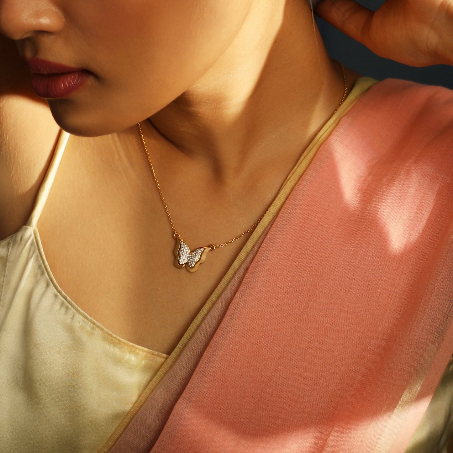 Butterfly CZ Charm Delicate Silver Pendant Necklace
