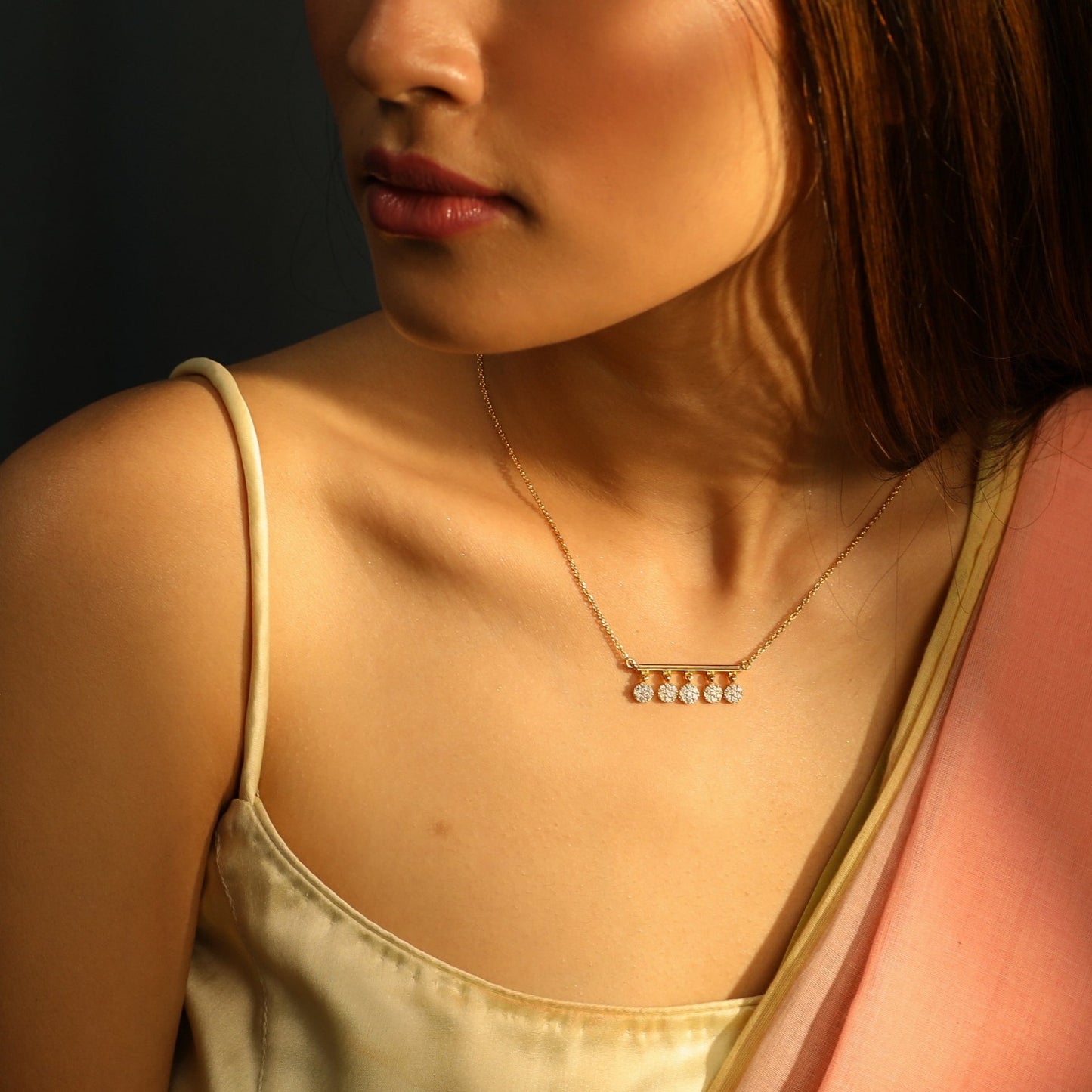 Five CZ Delicate Charm Silver Necklace