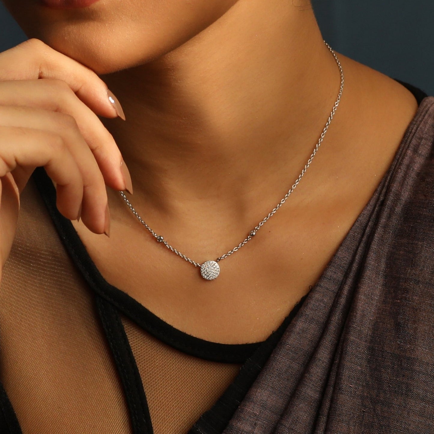 Single CZ Charm Delicate Silver Necklace