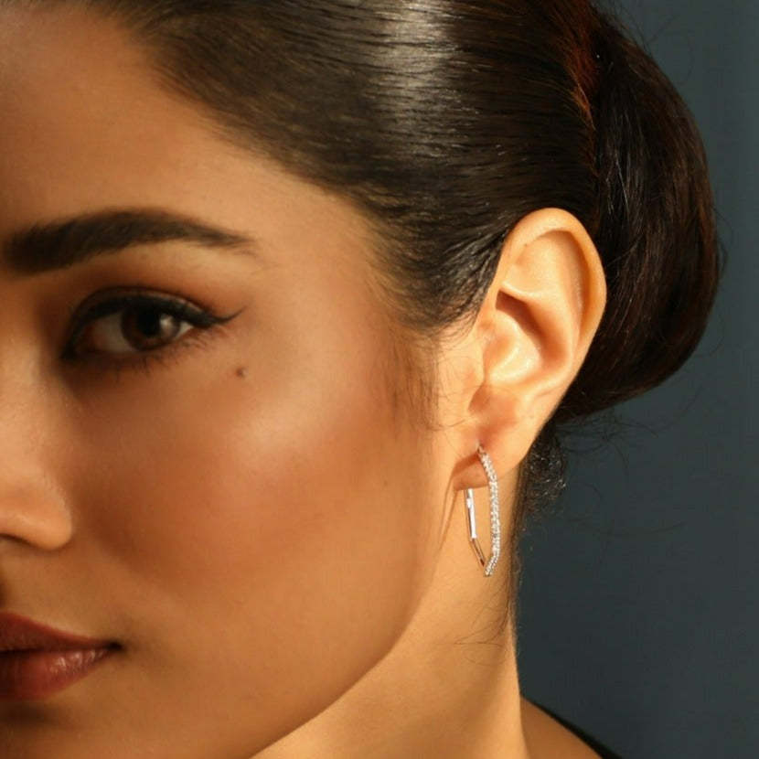 Hexa CZ Delicate Hoop Silver Earrings
