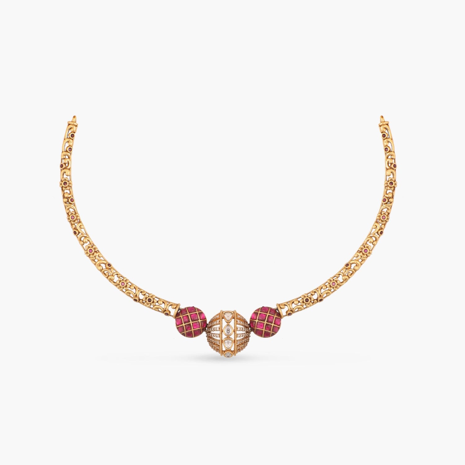 Round Kempu Jadau Antique Hasli Necklace
