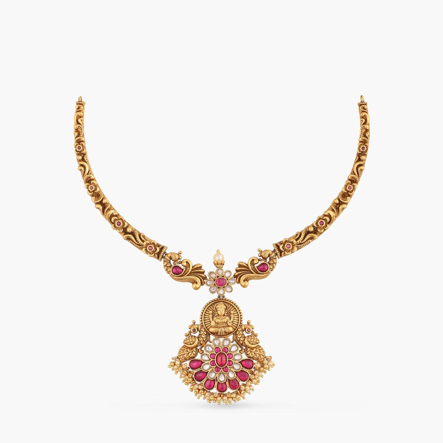 Aarna Floral Antique Hasli Silver Necklace.