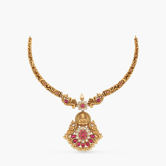 Aarna Floral Antique Hasli Silver Necklace.