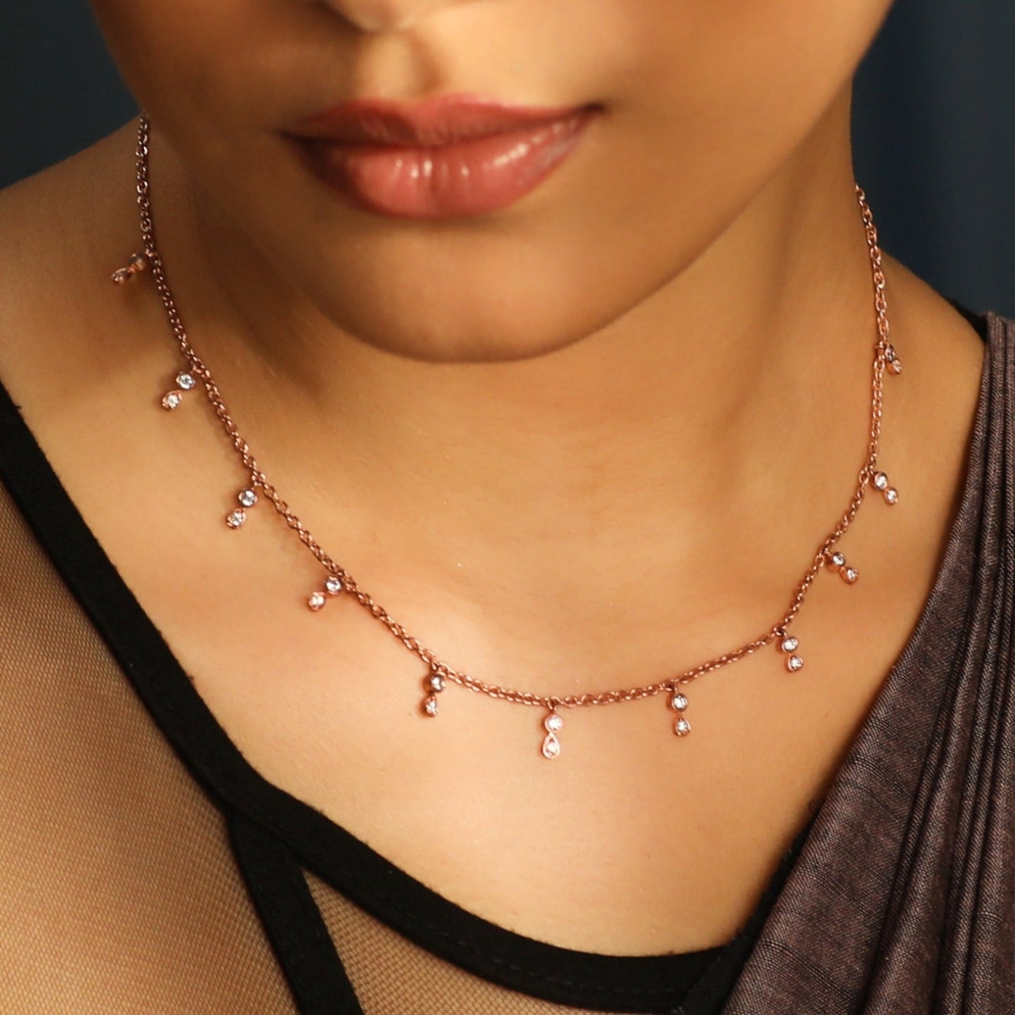 Drop Shine CZ Charm Delicate Silver Necklace