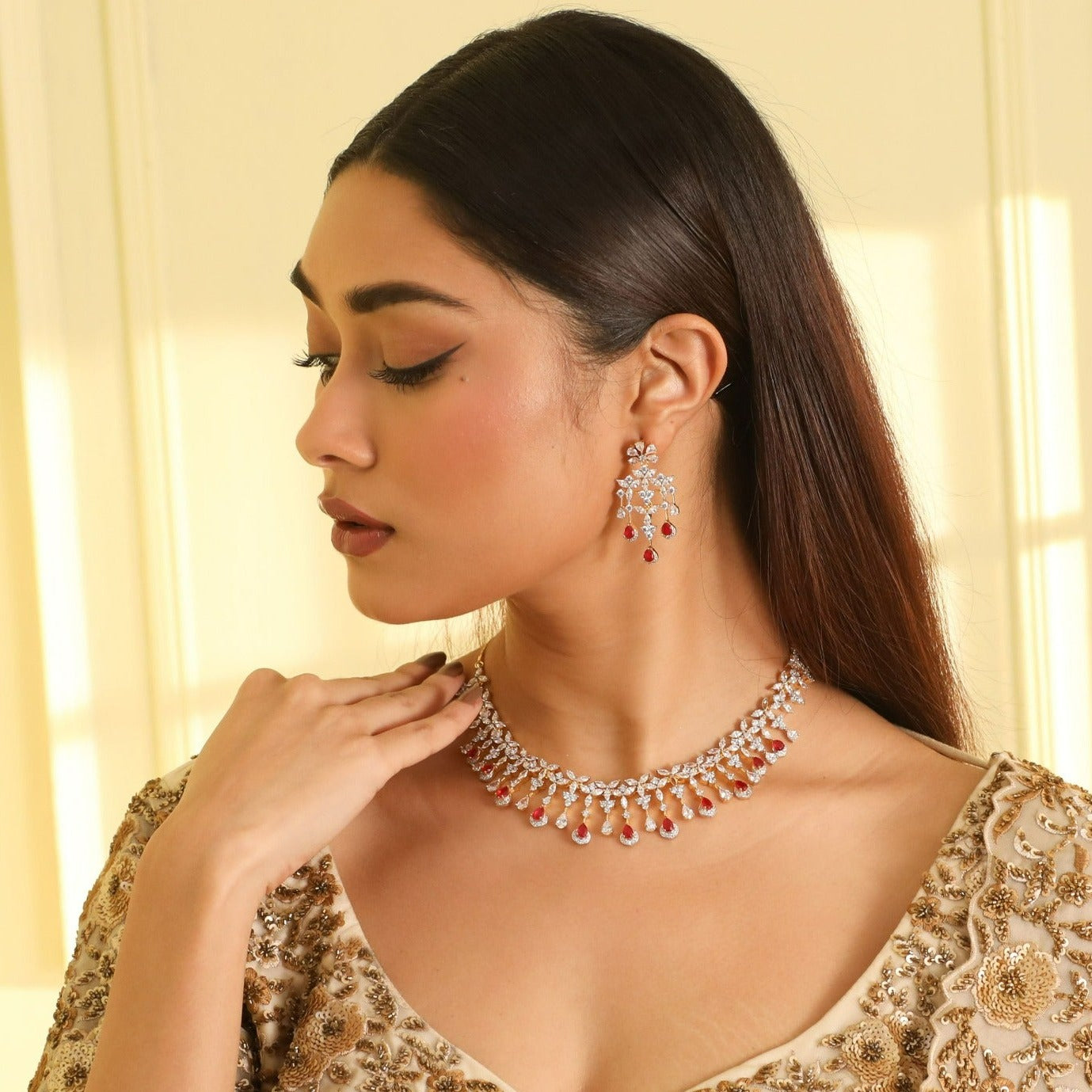 Blossom CZ Grand Silver Necklace Set