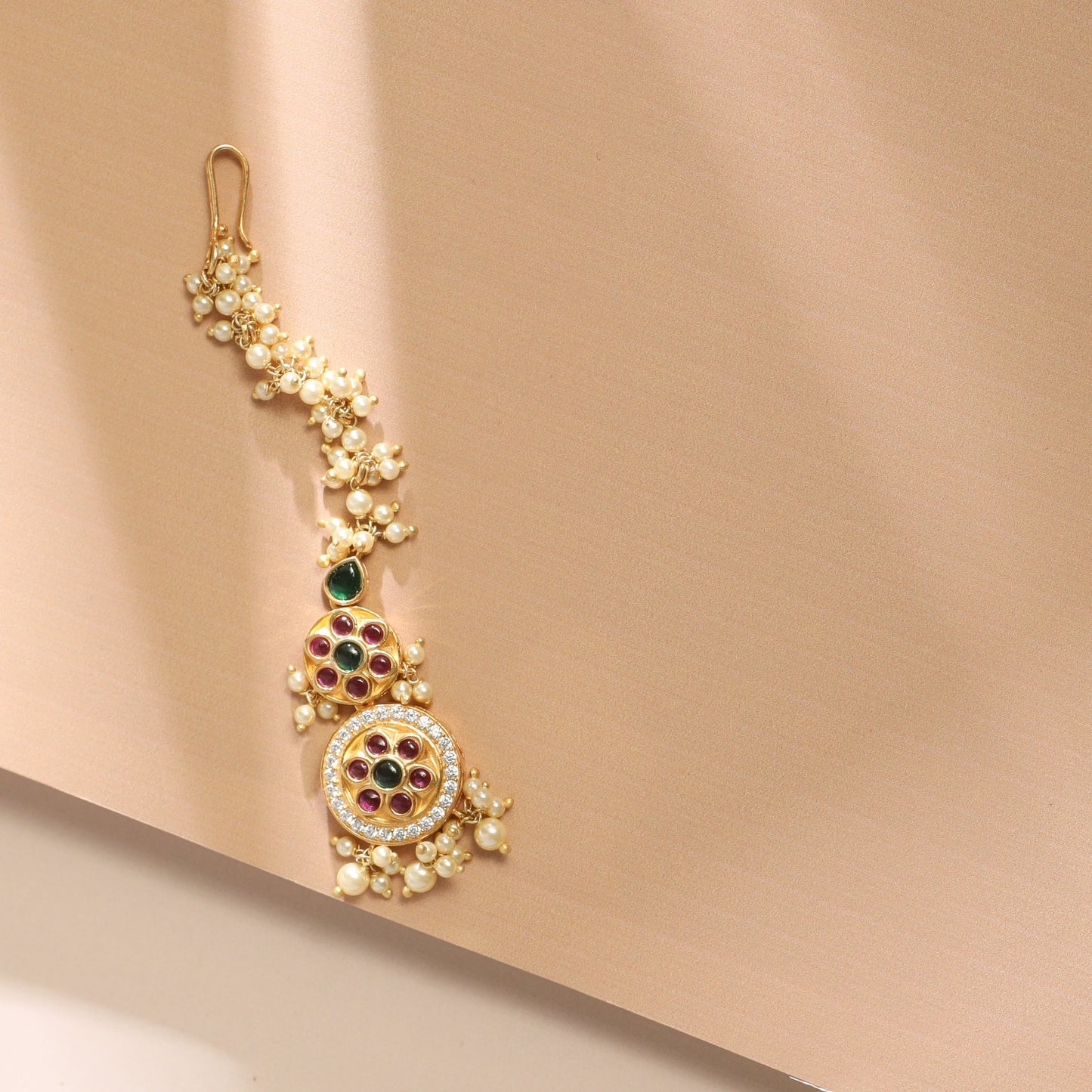 Kalpani Gold Plated Kempu Silver Maang Tikka