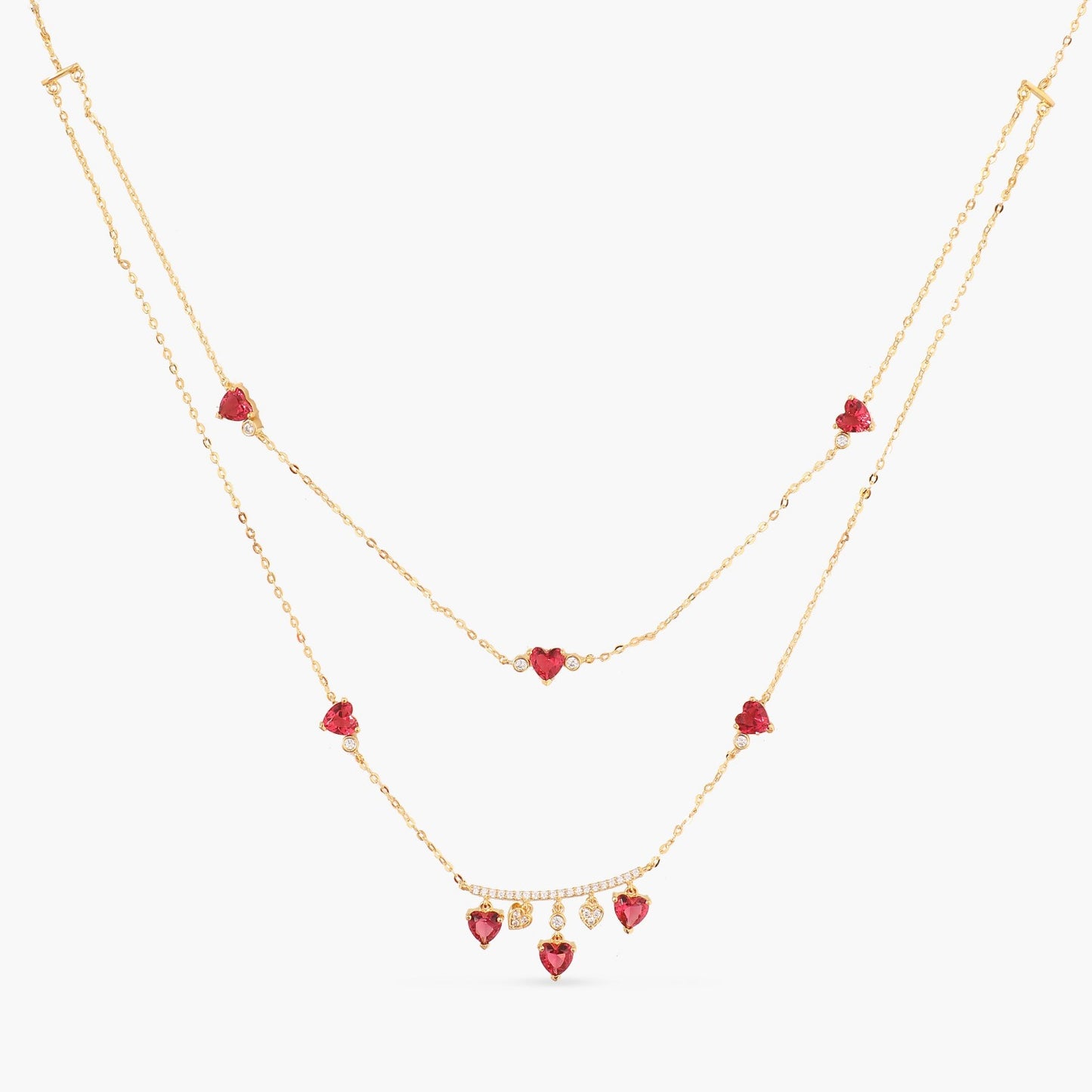 Love CZ Two Layer Charms Silver Necklace