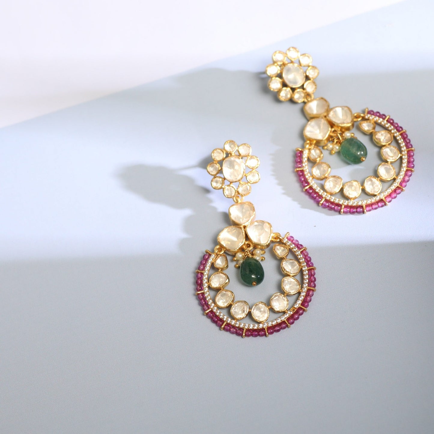 Classic Floral Moissante Silver Chandbali Earrings