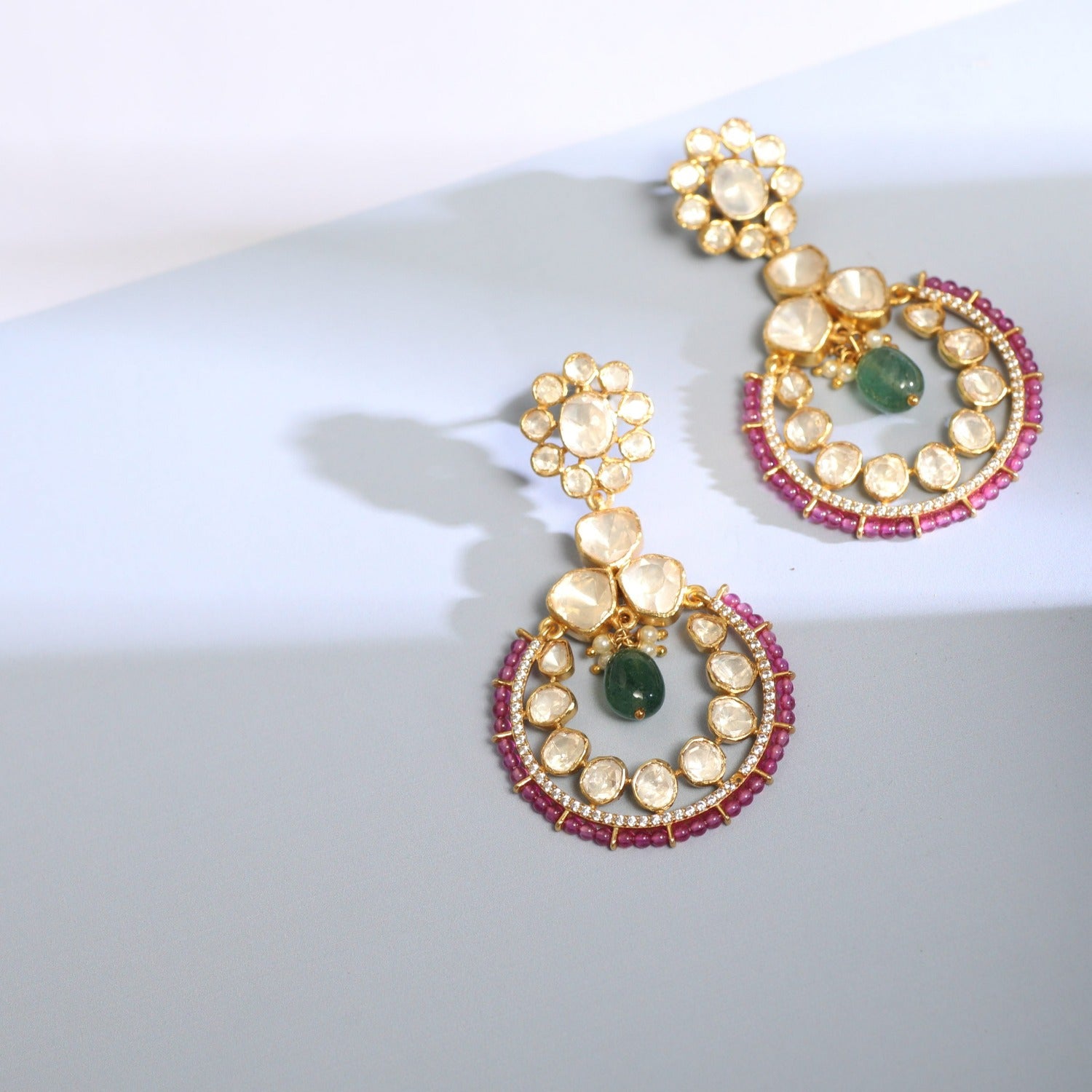 Classic Floral Moissante Silver Chandbali Earrings