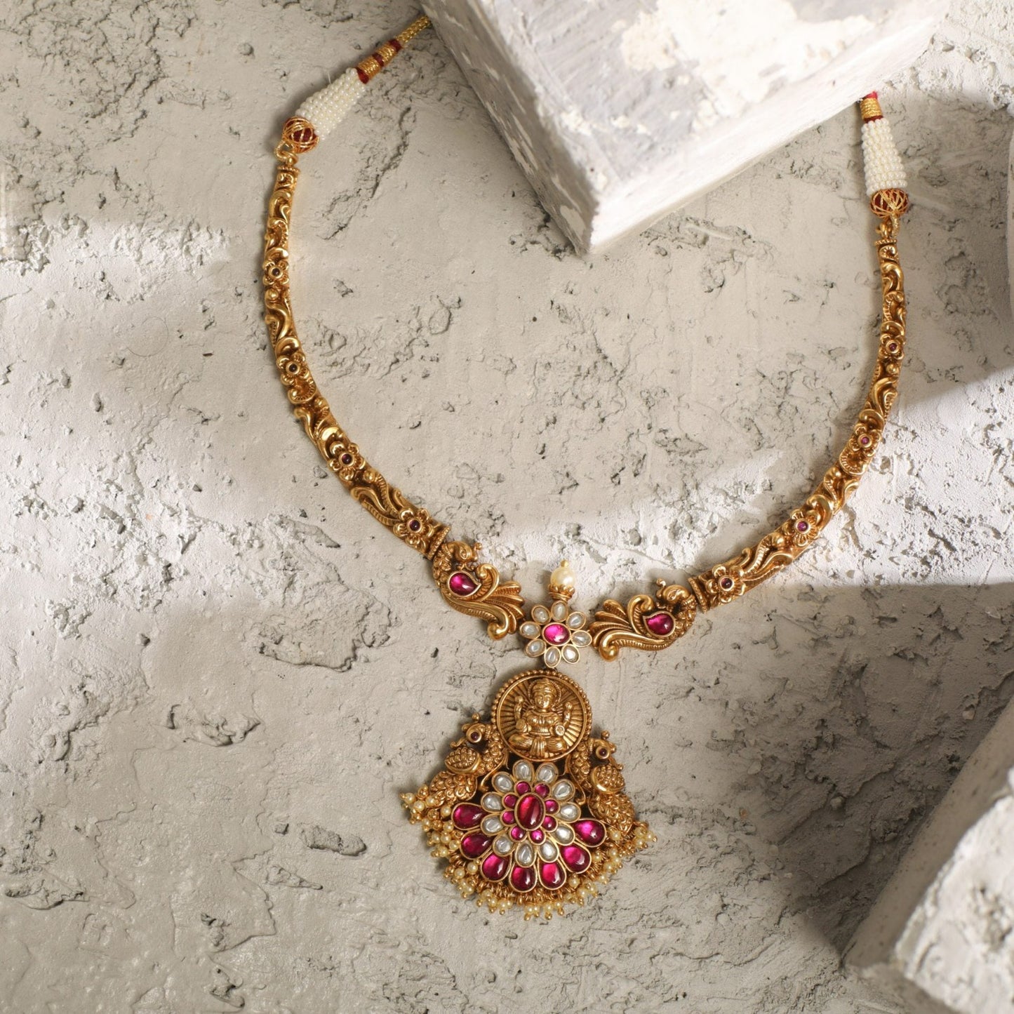 Aarna Floral Antique Hasli Silver Necklace