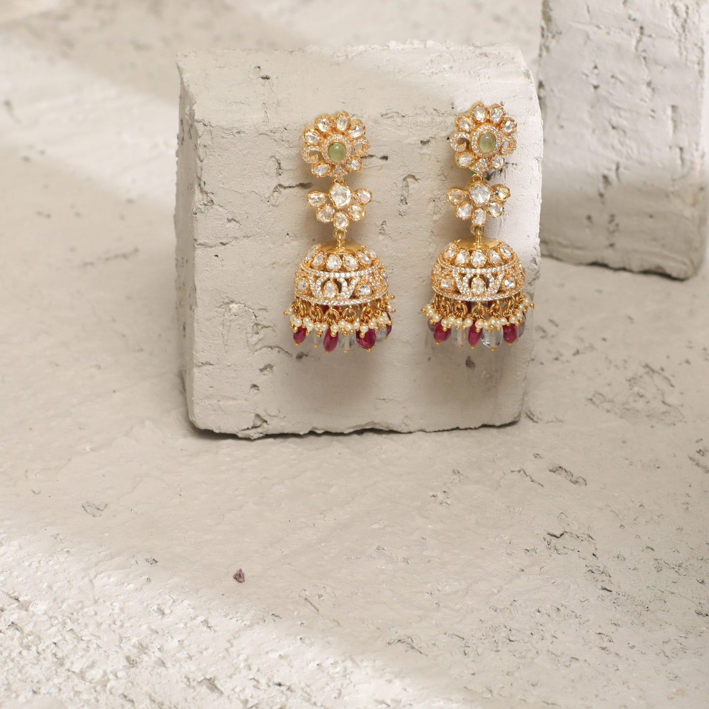 Blossom Moissanite Silver Jhumka Earrings