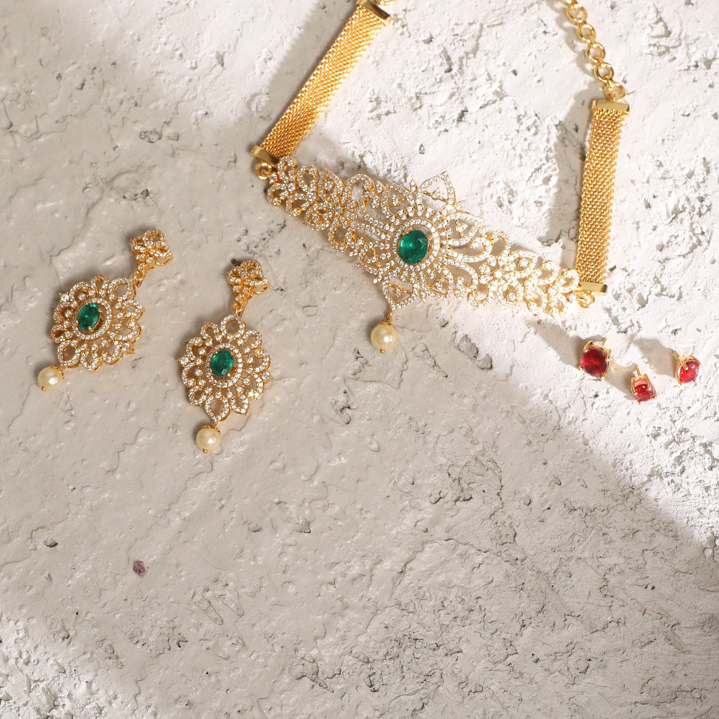Floral Petal Classic CZ Interchangeable Silver Choker Set