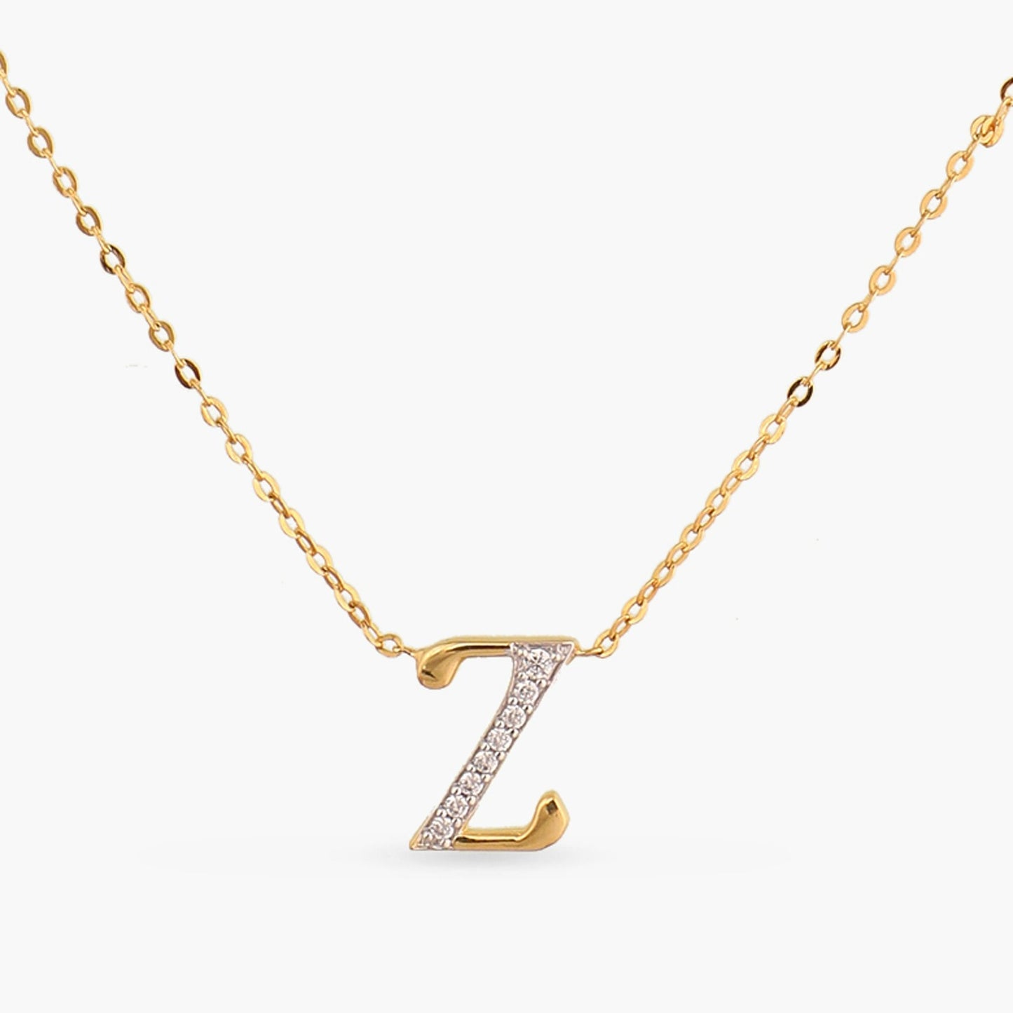 Alphabet Charms CZ Gold Plated Silver Necklace