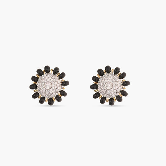 Floral CZ Silver Mangalsutra Stud Earrings