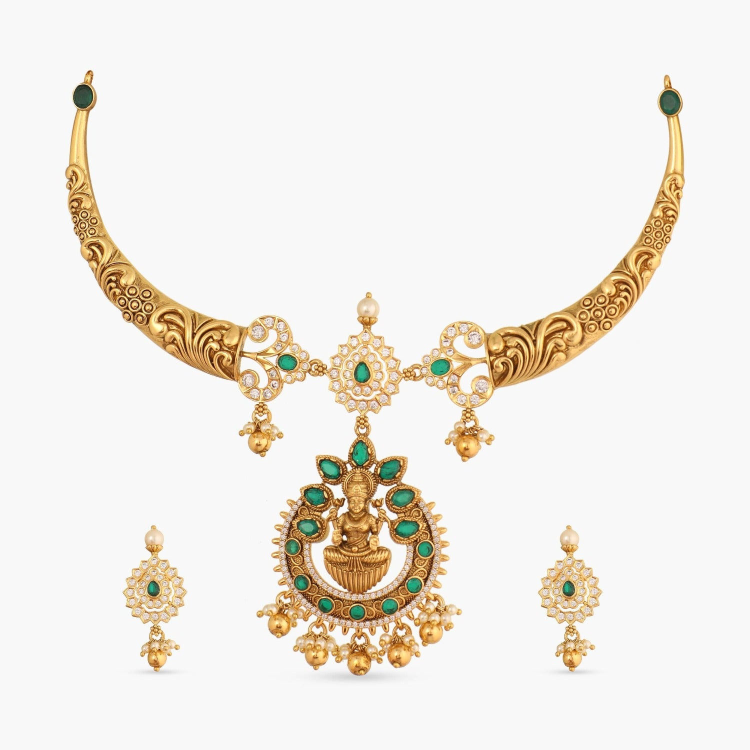 Kamala Nakshi Antique Silver Hasli Necklace Set