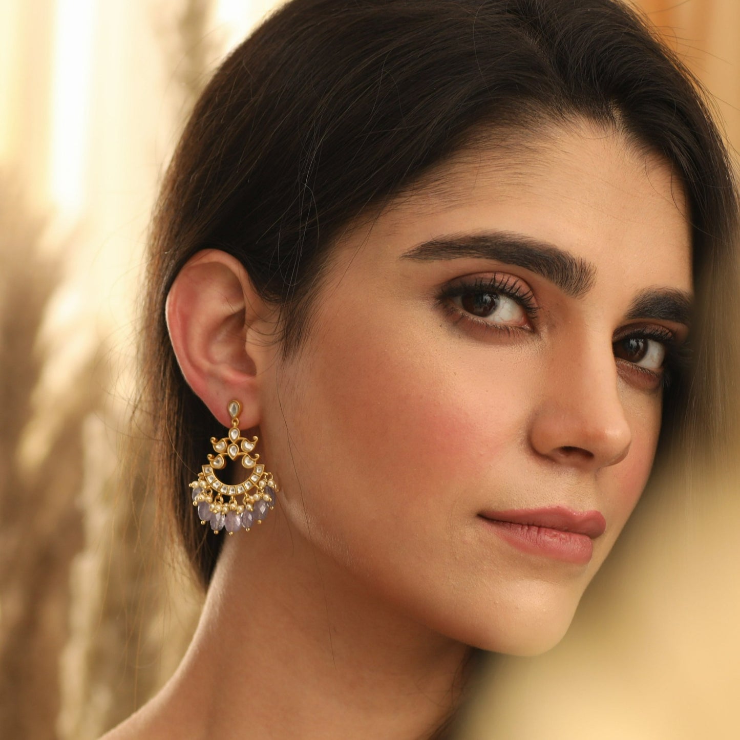 SAPPHIRE JADAU SILVER CHANDBALI EARRINGS