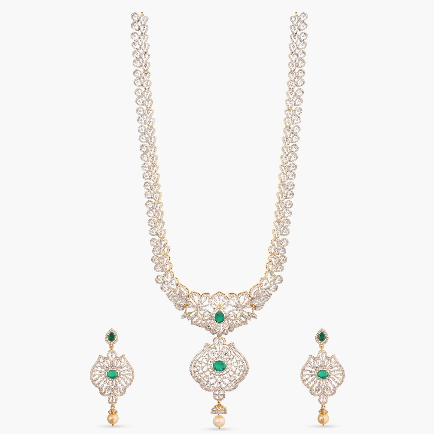 Advaya Grand CZ Silver Long Necklace Set