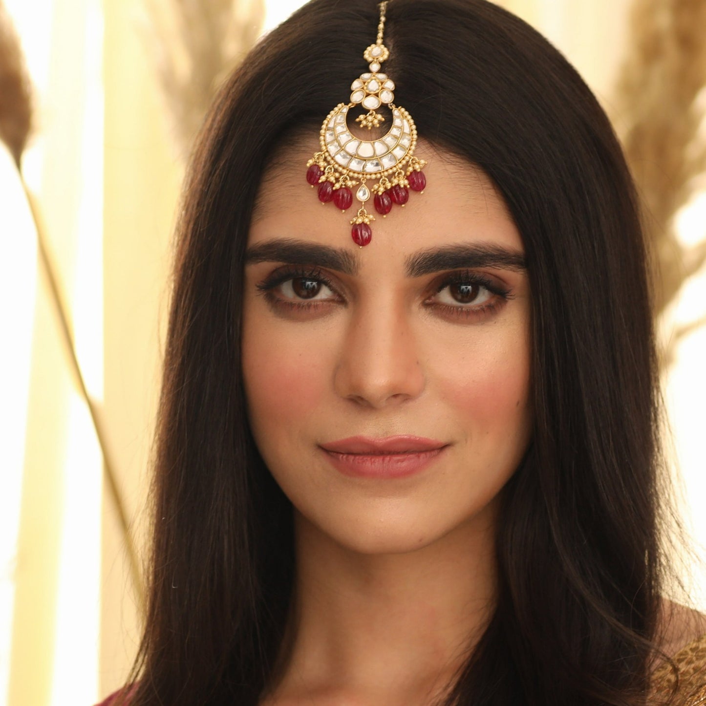 Hyrah Gold Plated Jadau Silver Maang Tikka