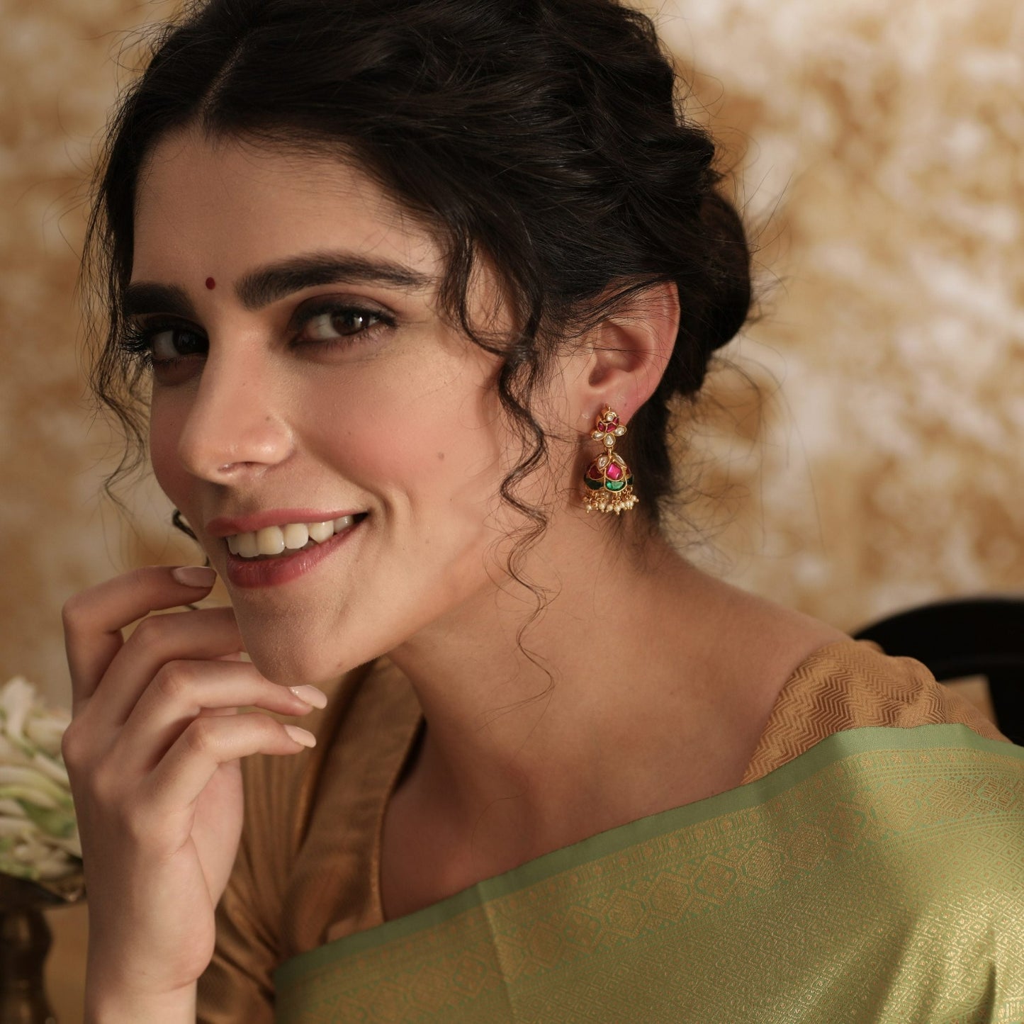 Diya Kempu Jadau Silver Jhumka Earrings