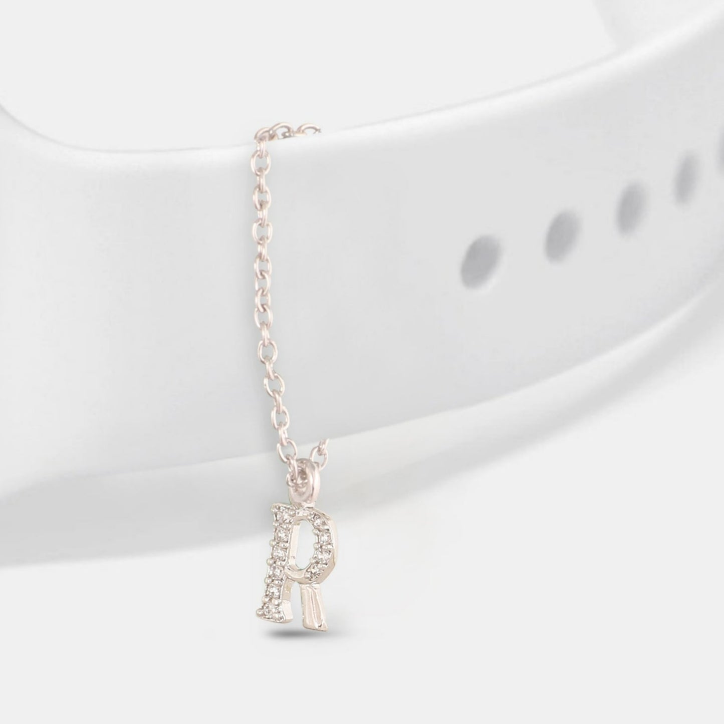 Alphabet CZ White Gold Plated Silver Watch Charm