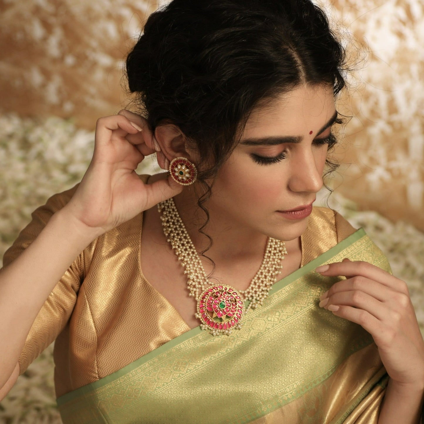 Aasma Kempu Jadau Silver Necklace Set