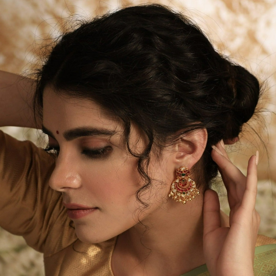 Vasu Kempu Jadau Silver Chandbali Earrings