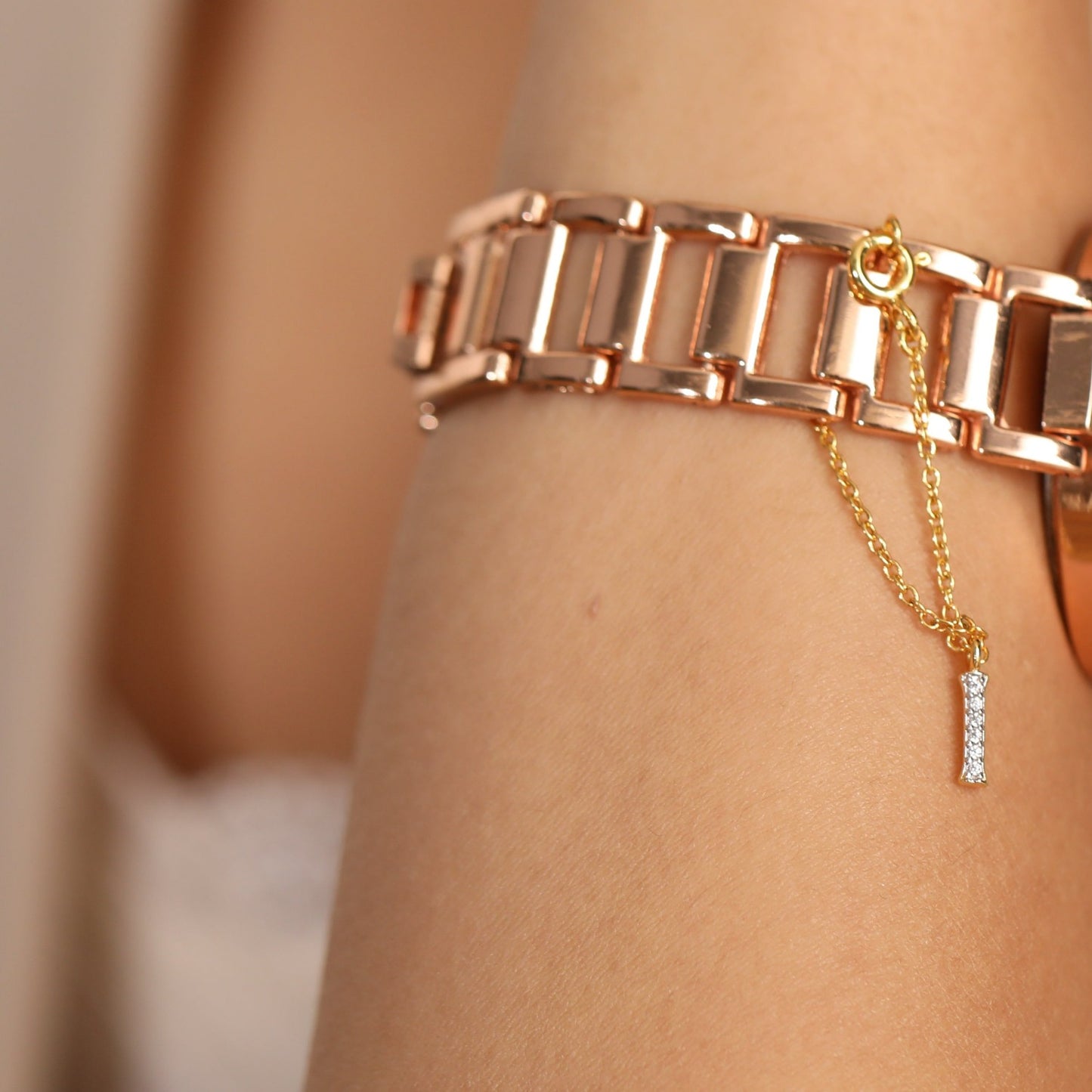 Alphabet CZ Gold Plated Silver Watch Charm