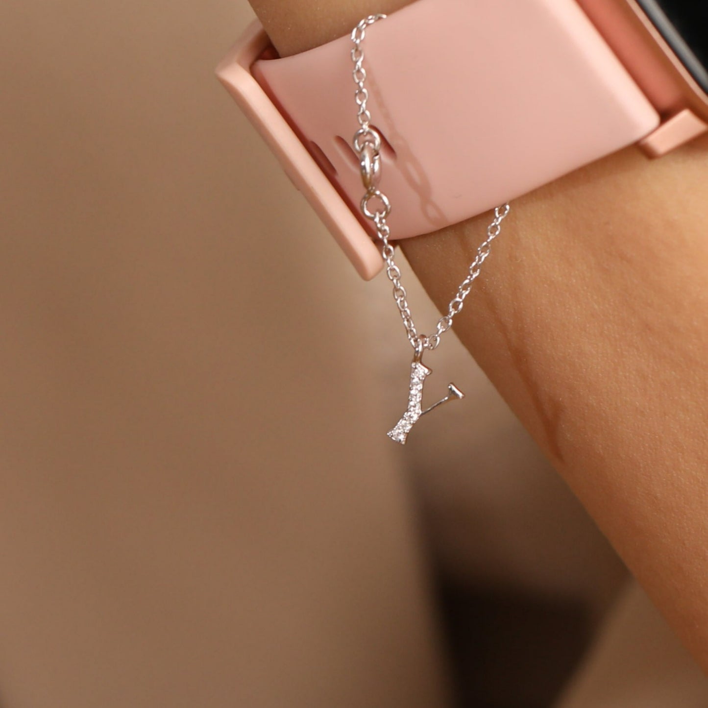Alphabet CZ White Gold Plated Silver Watch Charm