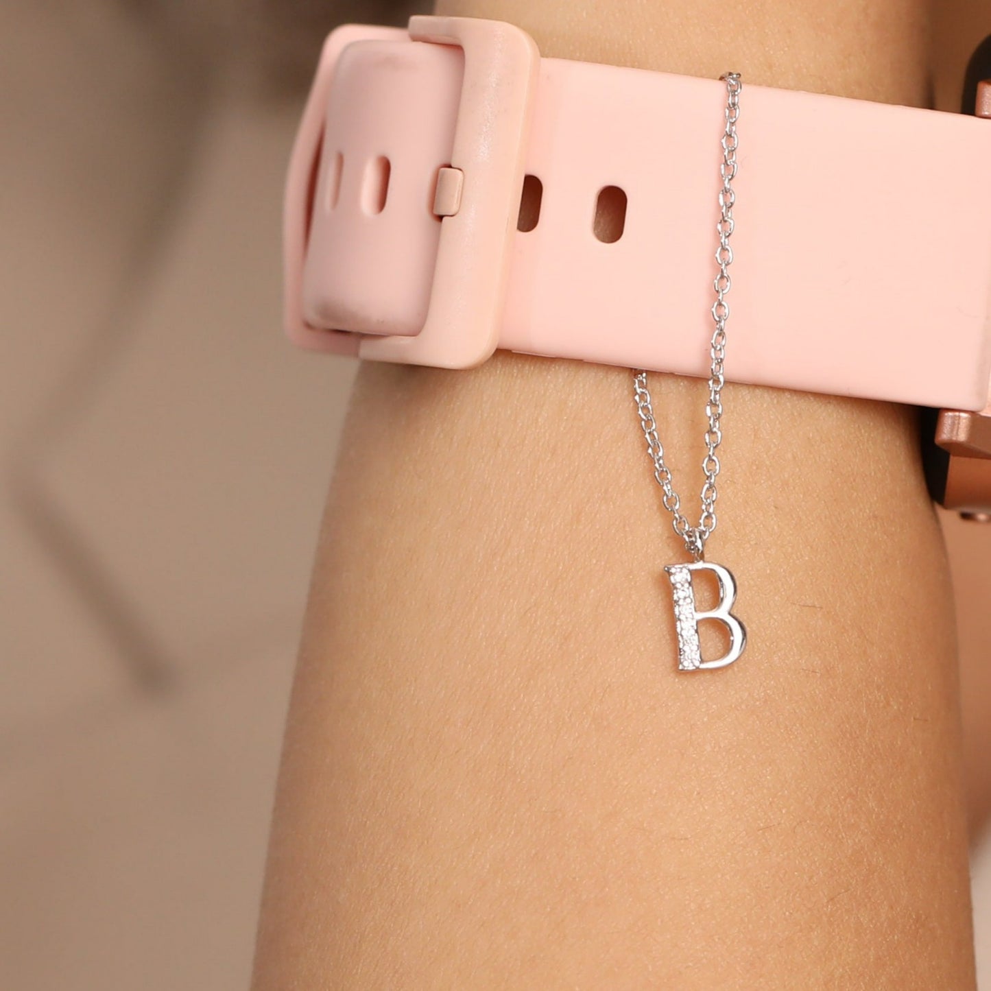 Alphabet CZ White Gold Plated Silver Watch Charm