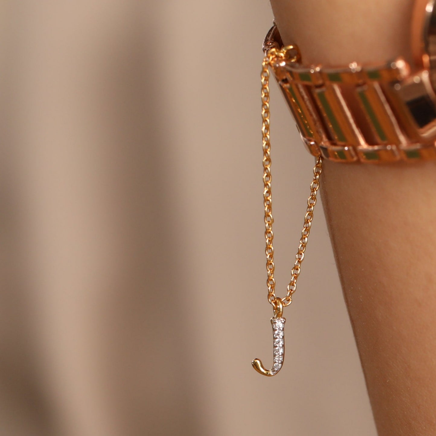 Alphabet CZ Gold Plated Silver Watch Charm