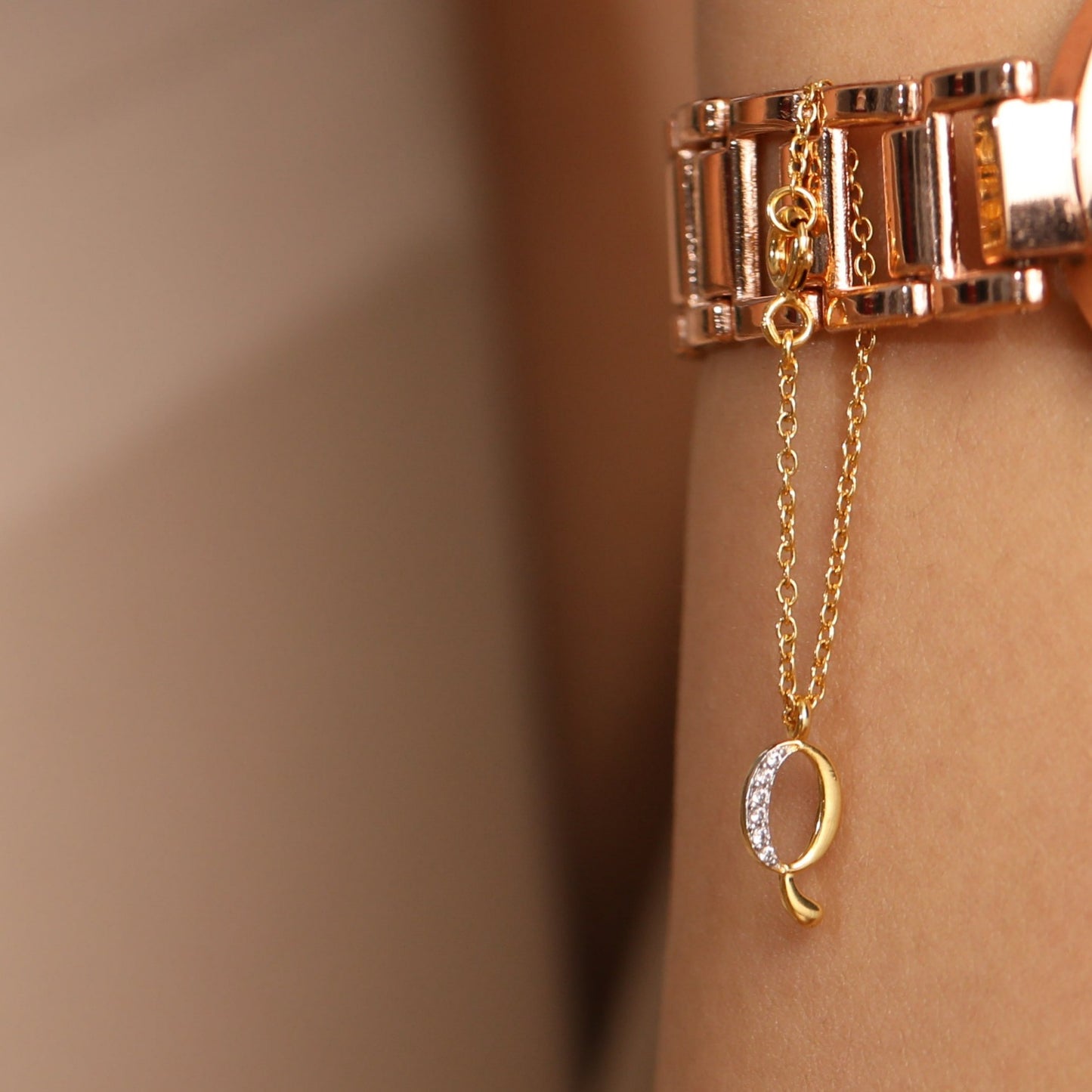 Alphabet CZ Gold Plated Silver Watch Charm