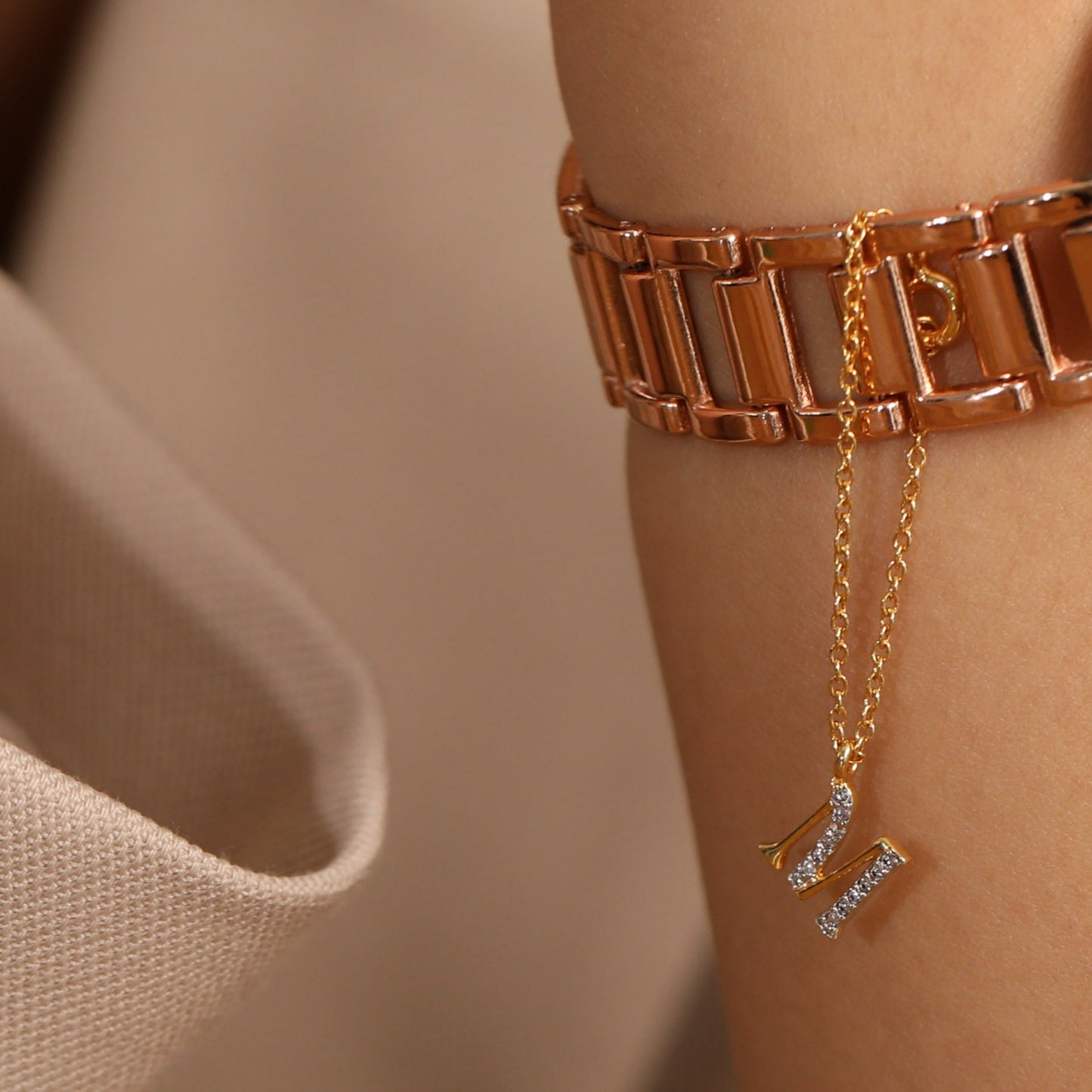 Alphabet CZ Gold Plated Silver Watch Charm